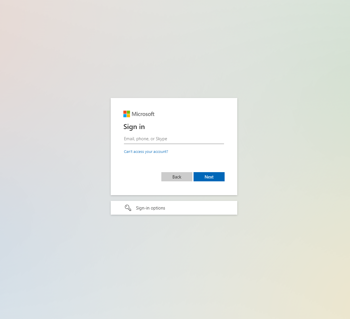 Microsoft Sign in page for entering your email, phone, or Skype.