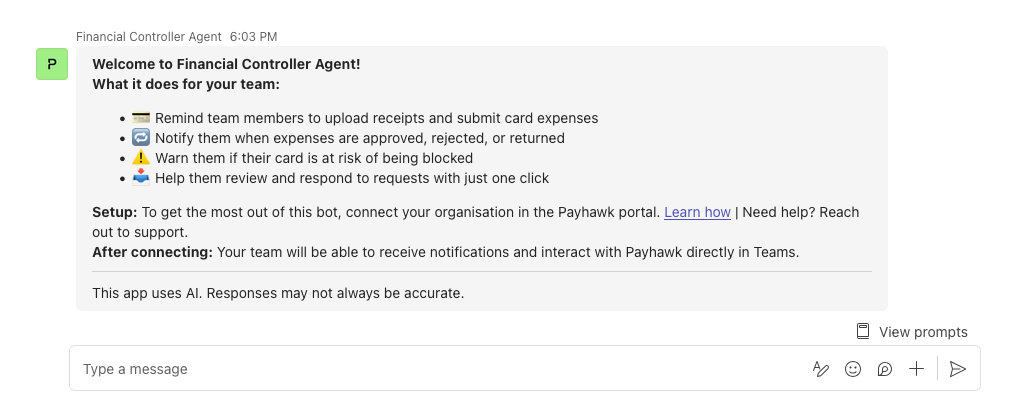 Overview of Financial Controller Agent features for managing team expenses and notifications.