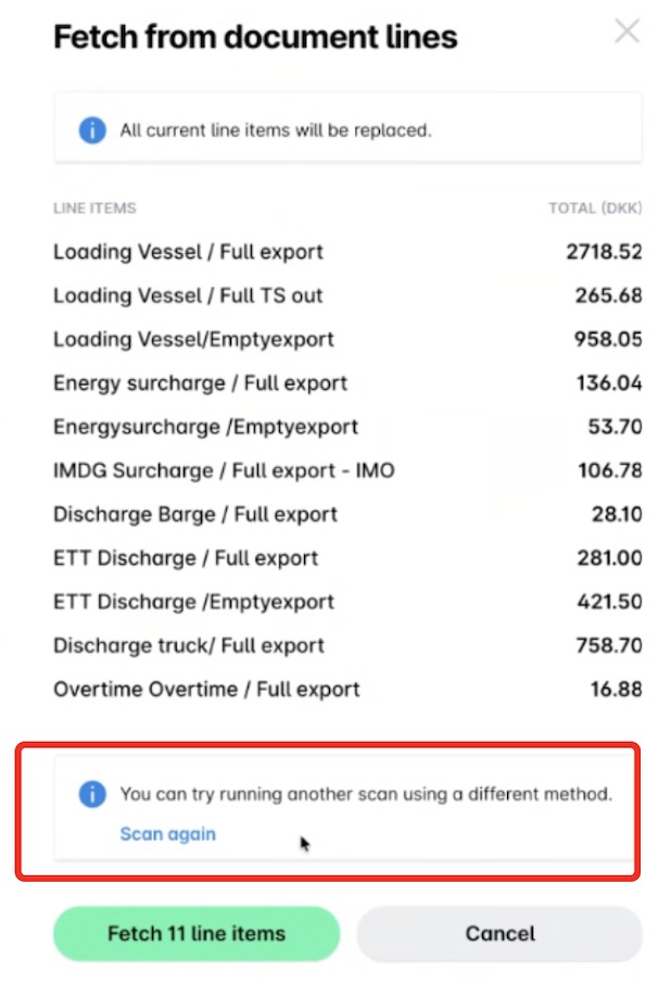 Document lines for various shipping charges and options to fetch line items.