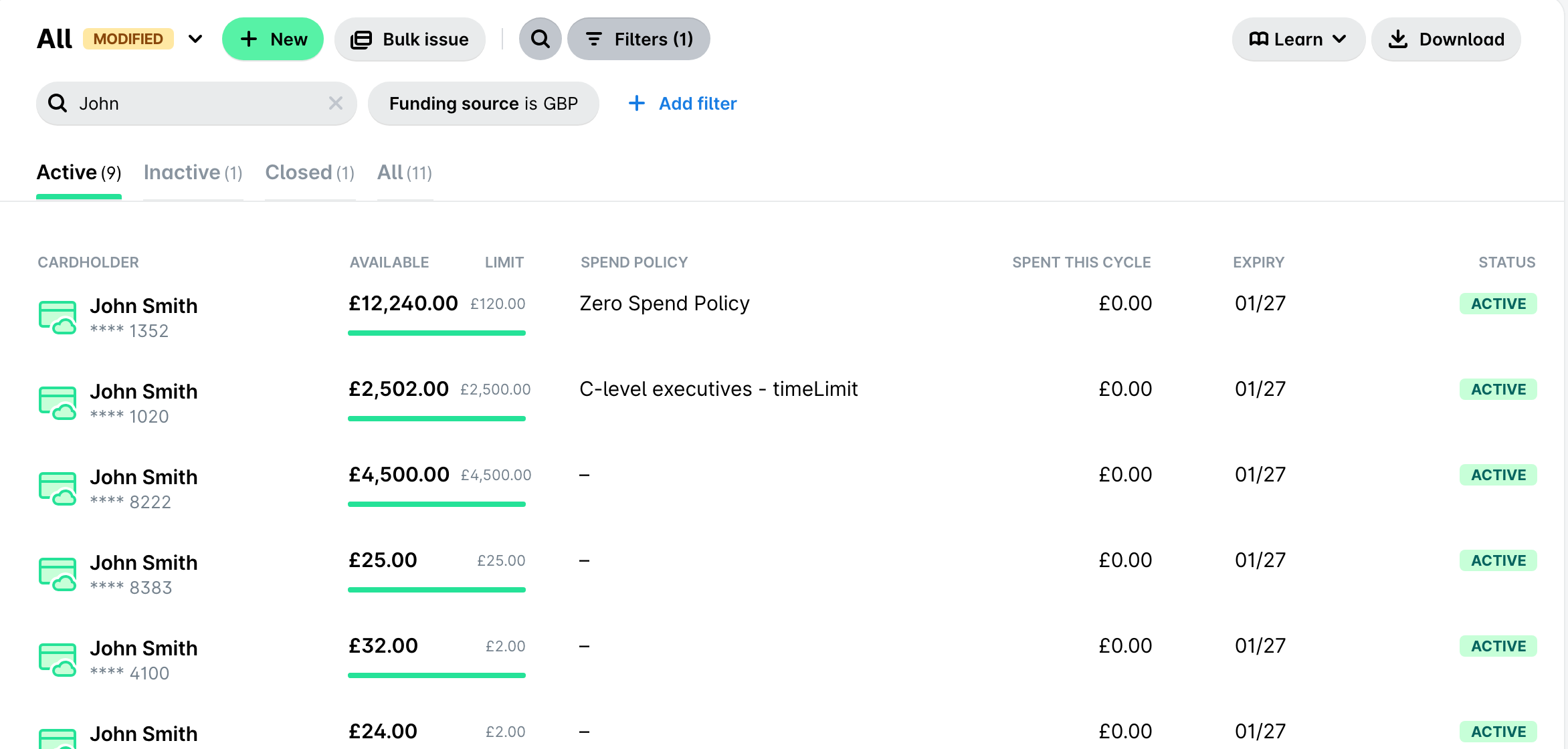 Combining a cardholder search with a GBP funding source filter