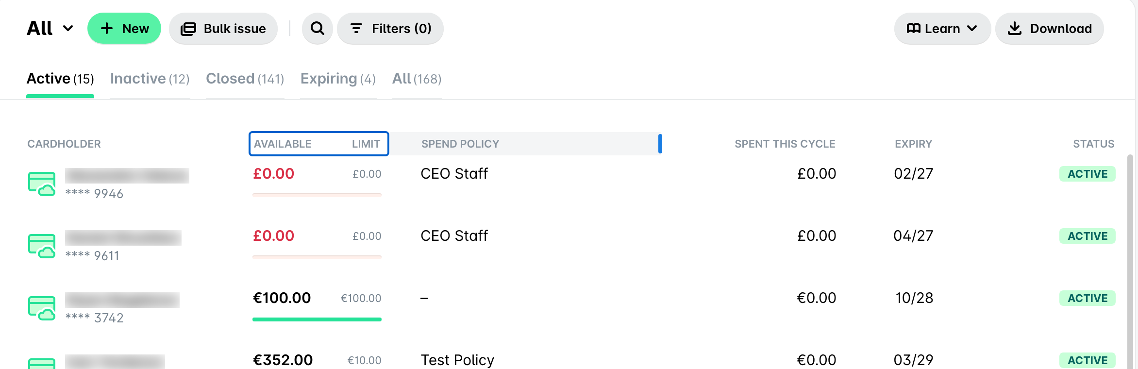 Reordering columns by dragging the Available and Limit column header