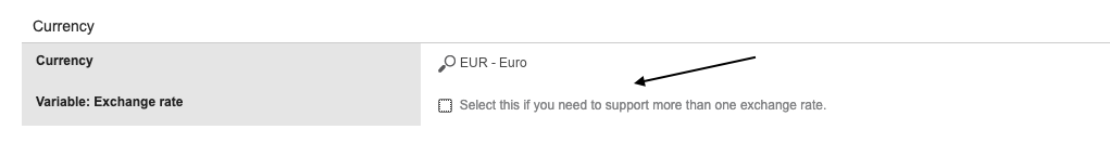 Währungsauswahl mit hervorgehobener Option zur Unterstützung mehrerer Wechselkurse.