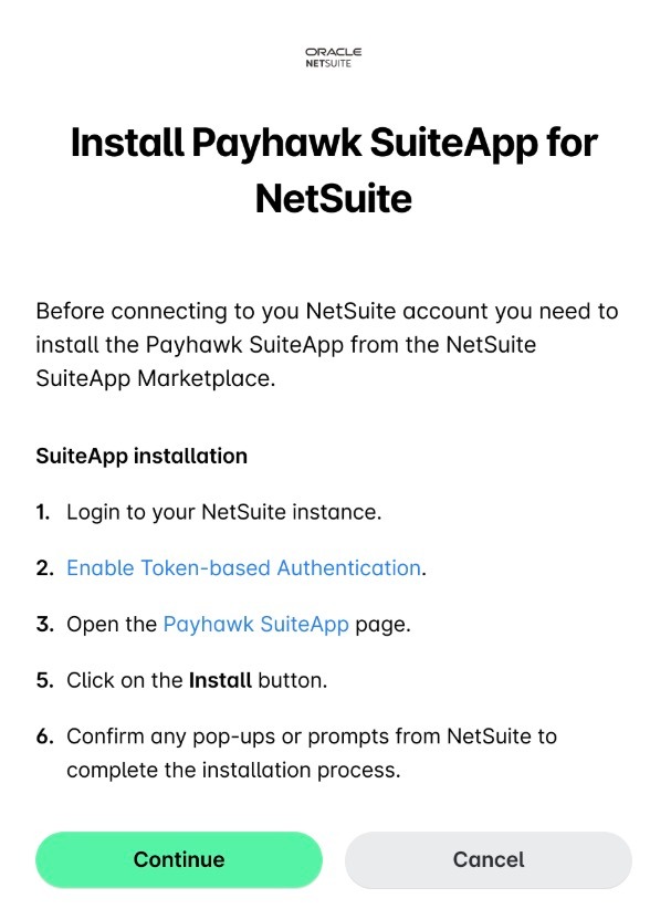 Install Payhawk SuiteApp for NetSuite step with the SuiteApp installation instructions.