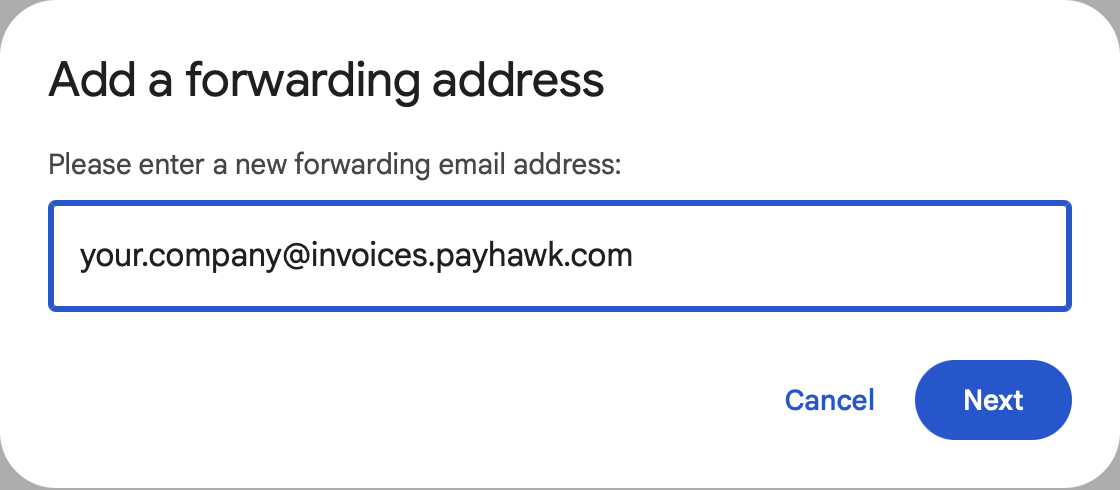 Input field for adding a new forwarding email address in a web interface.
