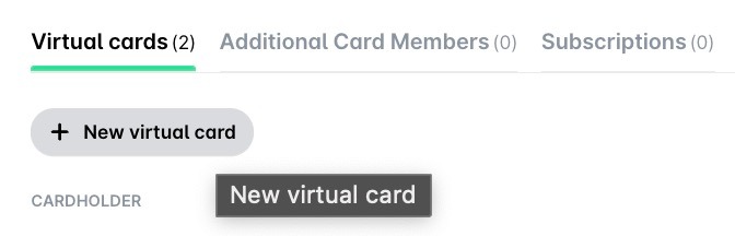 De knop New virtual card op het tabblad Virtual cards van een gekoppelde hoofdkaart