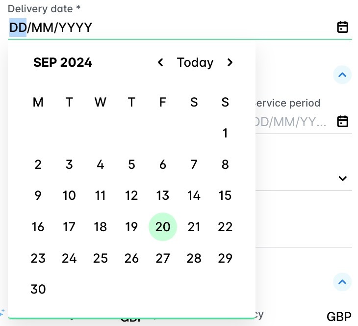 A date field with the date picker open.