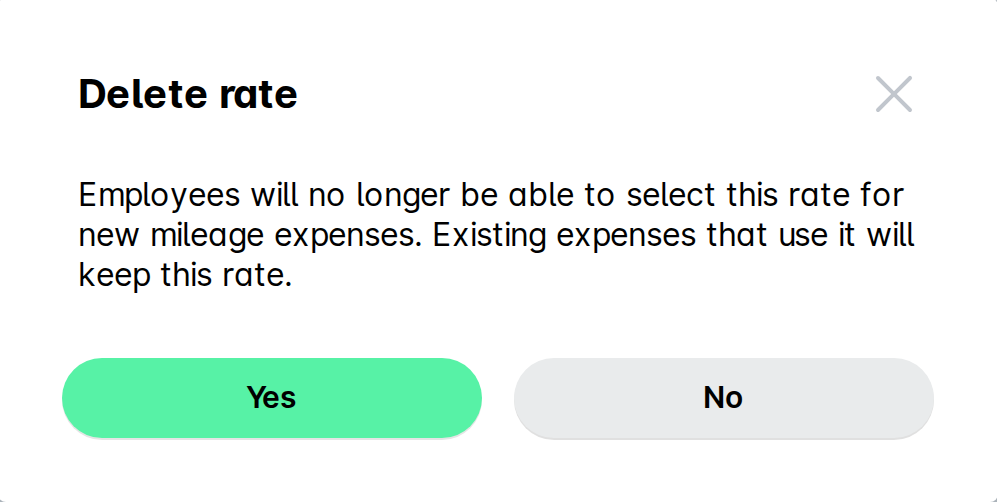 Delete rate confirmation dialog with Yes and No buttons.