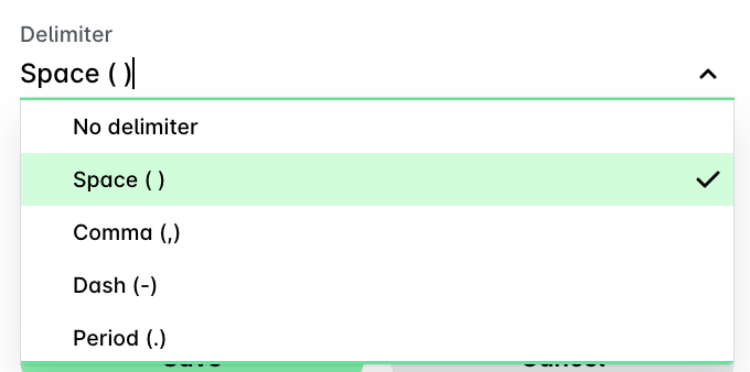 Dropdown-Menü Begrenzungszeichen für den Dateinamen