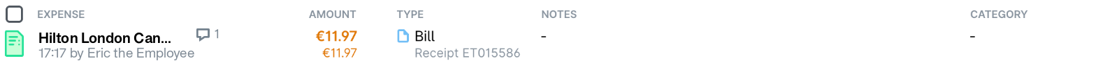 An expense row in the Spend list, showing the comment icon and the number of comments posted to that expense.