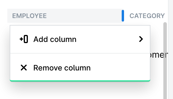 Employee column header drop-down with the Remove column option.