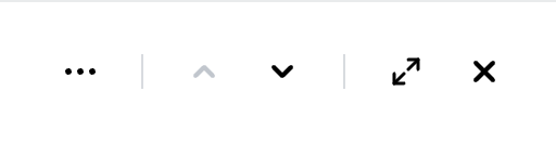 The control cluster in the top right of the expense panel: a more options button, previous and next chevrons, a full screen button, and a close button. The previous chevron is greyed out on the first expense.
